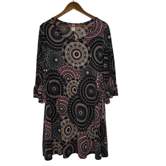 Bohemian Women’s Black Geometric Print Tunic Dress Size 2XL Fall 90s Vintage - Picture 1 of 7